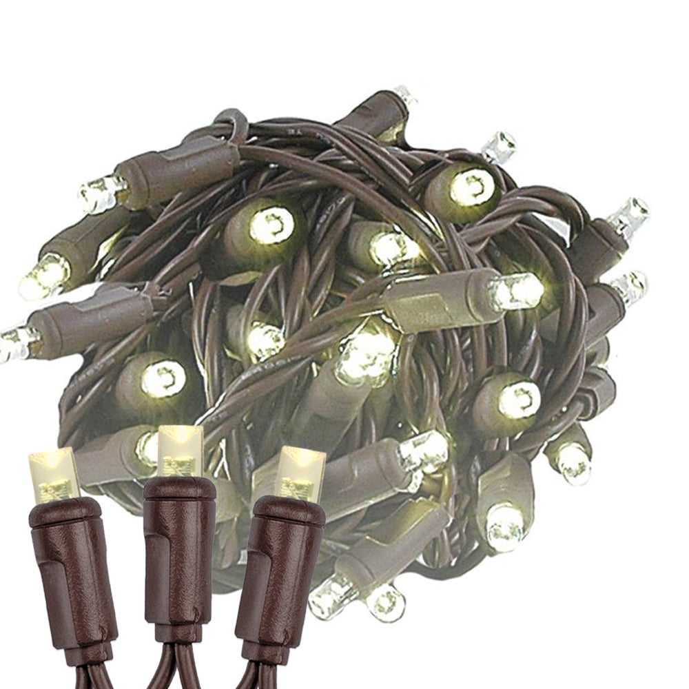 Warm White LED Christmas Tree Lights with Brown Wire, 34 Feet