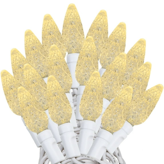 Novelty Lights Warm White C6 LED Christmas String Lights 70 Strawberry Bulbs (White Wire, 24 Feet)