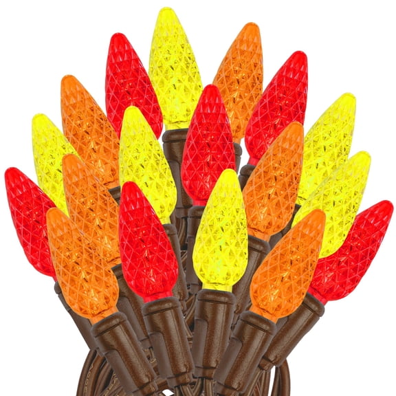 Novelty Lights Yellow/Red/Orange C6 LED Christmas String Lights 70 Strawberry Bulbs (Brown Wire, 24 Feet)
