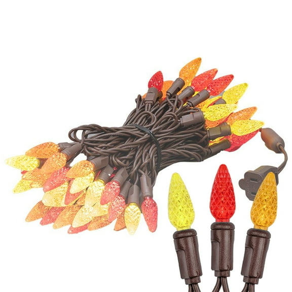 Novelty Lights Yellow/Red/Orange C6 LED Christmas String Lights 70 Strawberry Bulbs (Brown Wire, 24 Feet)