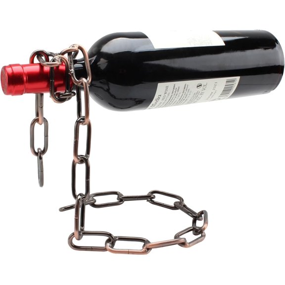 Novelty Magic Wine Bottle Holder Floating Steel Link Chain Wine Bottle Rack/Holder - Holds Bottles in the Air, Unique Levitating Wine Bottle Stand for Home Bar, Kitchen, or Party DecoBrown