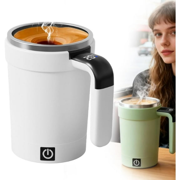 Novelty Magnetic Self-Stirring Coffee Mug with LidInsulated Stainless Steel Automatic Electric Mixing Cup Perfect Gift Choice(White 1 PCS)
