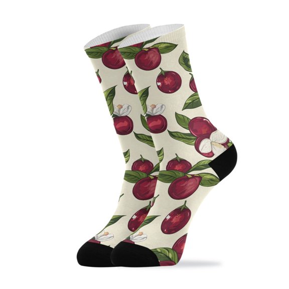 Novelty Mangosteen Vector Drawing Crew Socks for Women Men Soft Stretchy Breathable Unisex Casual Socks One Size Funny Crazy Gift Socks