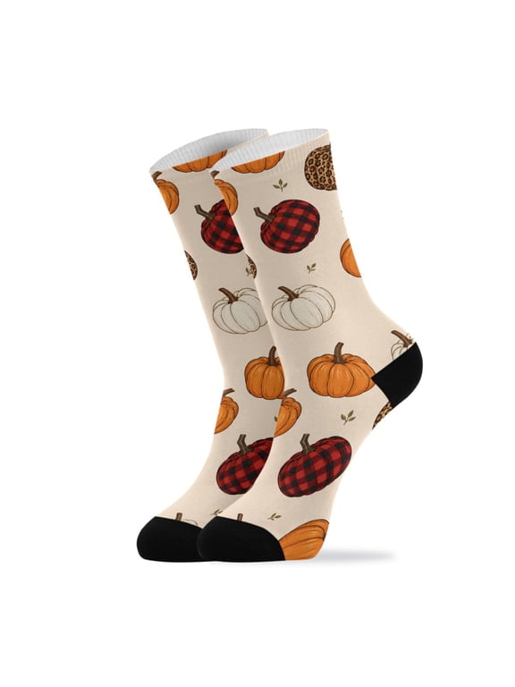 Novelty Many Pumpkin Crew Socks for Women Men Soft Stretchy Breathable Unisex Casual Socks One Size Funny Crazy Gift Socks