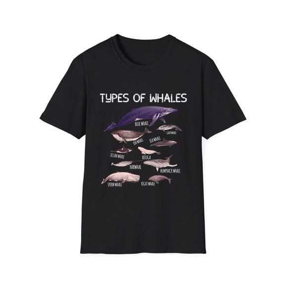 Novelty Marine Biodiversity Enthusiasts Gift Vintage Retro Types Of Whales Adventurers Men Women Unisex Softstyle T-Shirt