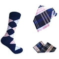 thumbnail image 1 of Novelty Men's Argyle Socks with Necktie and Pocket Square in Navy with Pink and White Color, 1 of 1