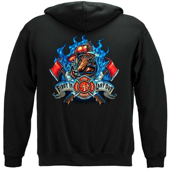 Novelty Men's First In Last Out Firefighter Hooded Sweatshirt Black