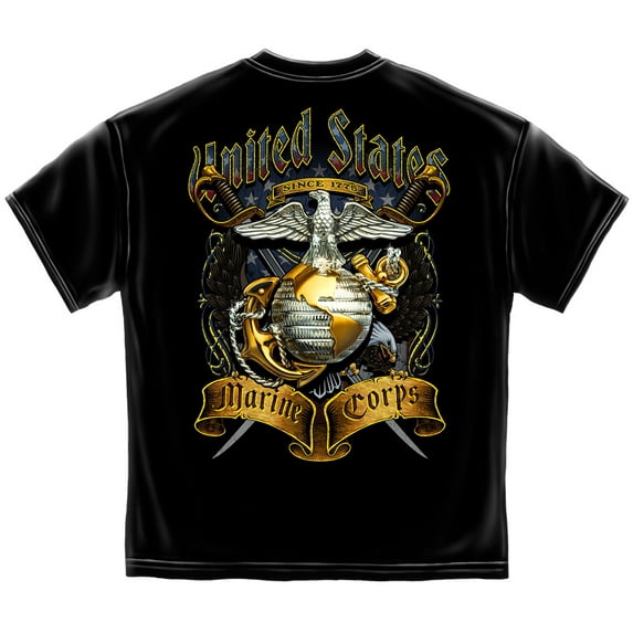 Novelty Men's USMC Crossed Swords Foil T-shirt Black
