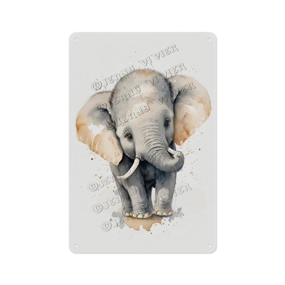 Novelty Metal Sign, Aluminum, 12 x 16 Inches, Featuring Watercolor Elephant Design, Adds a Powerful Element to Your Living Room, Bedroom, or Garden, Ideal for Animal and Nature Decor