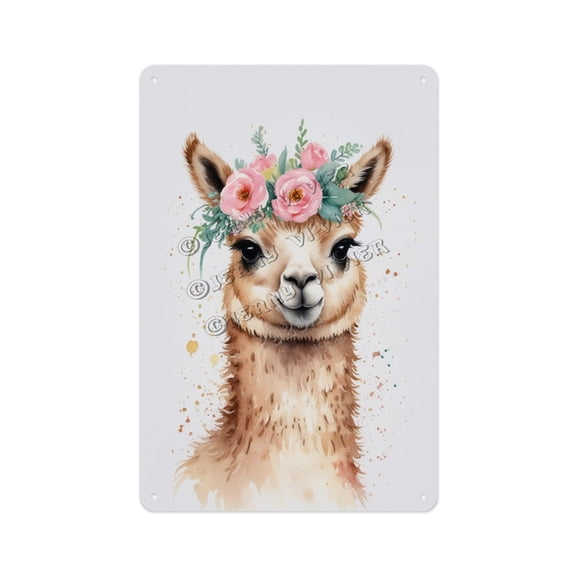 Novelty Metal Sign, Aluminum, 8 x 12 Inches, Featuring Cute Alpaca Design, Adds a Whimsical Element to Your Living Room, Bedroom, or Nursery, Perfect for Animal Lovers