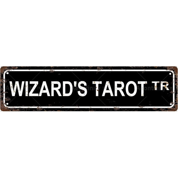 Novelty Metal Street Sign, Funny Wizard Tarot Design, 4 x 16 Inch Tin Wall Decor