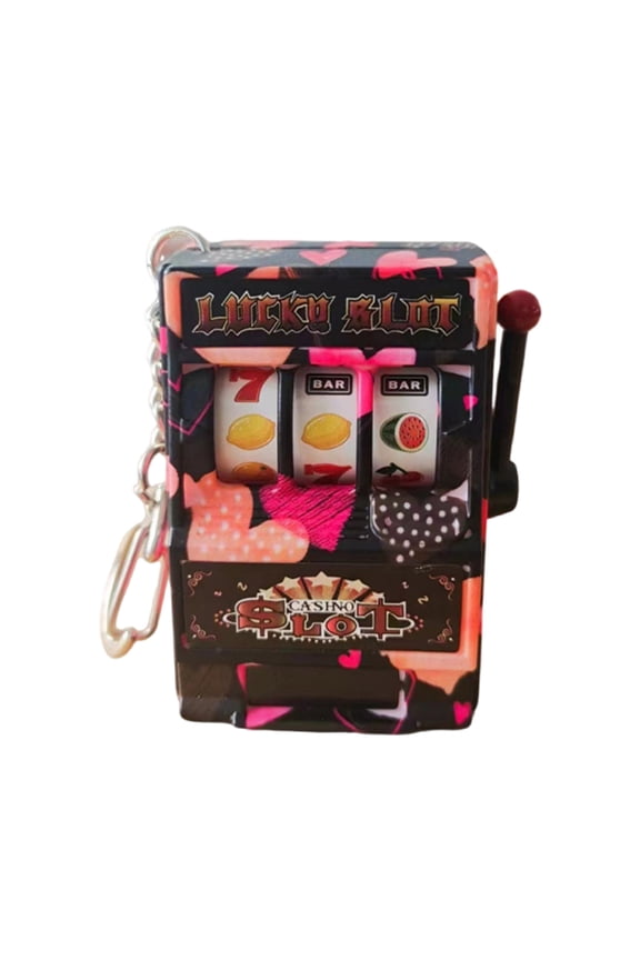 Novelty Miniature Fruit Slot Machines Keychain Interactive Game Toy Pendant Accessory Key Holder for Everyday Use