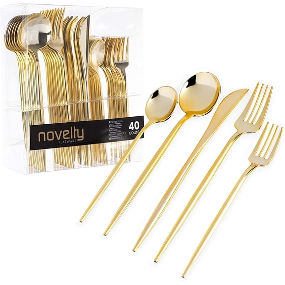 Novelty Modern Flatware Cutlery Disposable Plastic Gold Combo salad, tea Set 40 Pieces