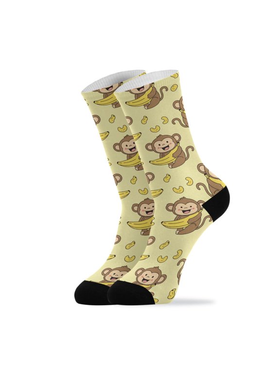 Novelty Monkey Bananas Crew Socks for Women Men Soft Stretchy Breathable Unisex Casual Socks One Size Funny Crazy Gift Socks
