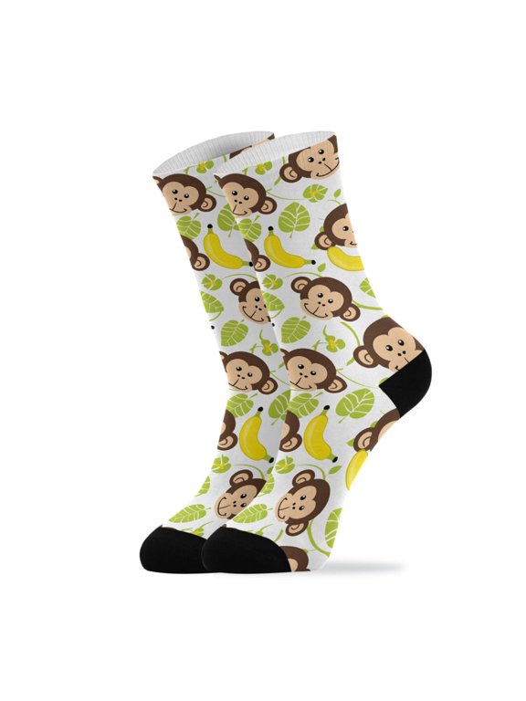 Novelty Monkey Face Banana Crew Socks for Women Men Soft Stretchy Breathable Unisex Casual Socks One Size Funny Crazy Gift Socks