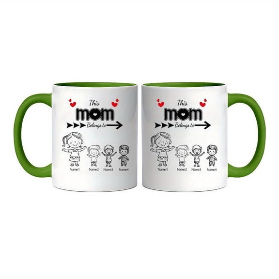 Novelty Mug Custom Mug with Mom and Your Name Funny Ponytail Mom Pattern Mug Can Be Customized with 2 4 Names Exclusive Mug Moms 11oz Holiday Mom and