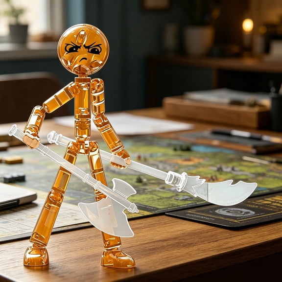 Novelty Multi- Stick Man Action Figure, Luminous Multi-Jointed Figures With Replaceable Weapon,Create Stop Motion Animation For Desktop Best Birthday Festival Gift orange
