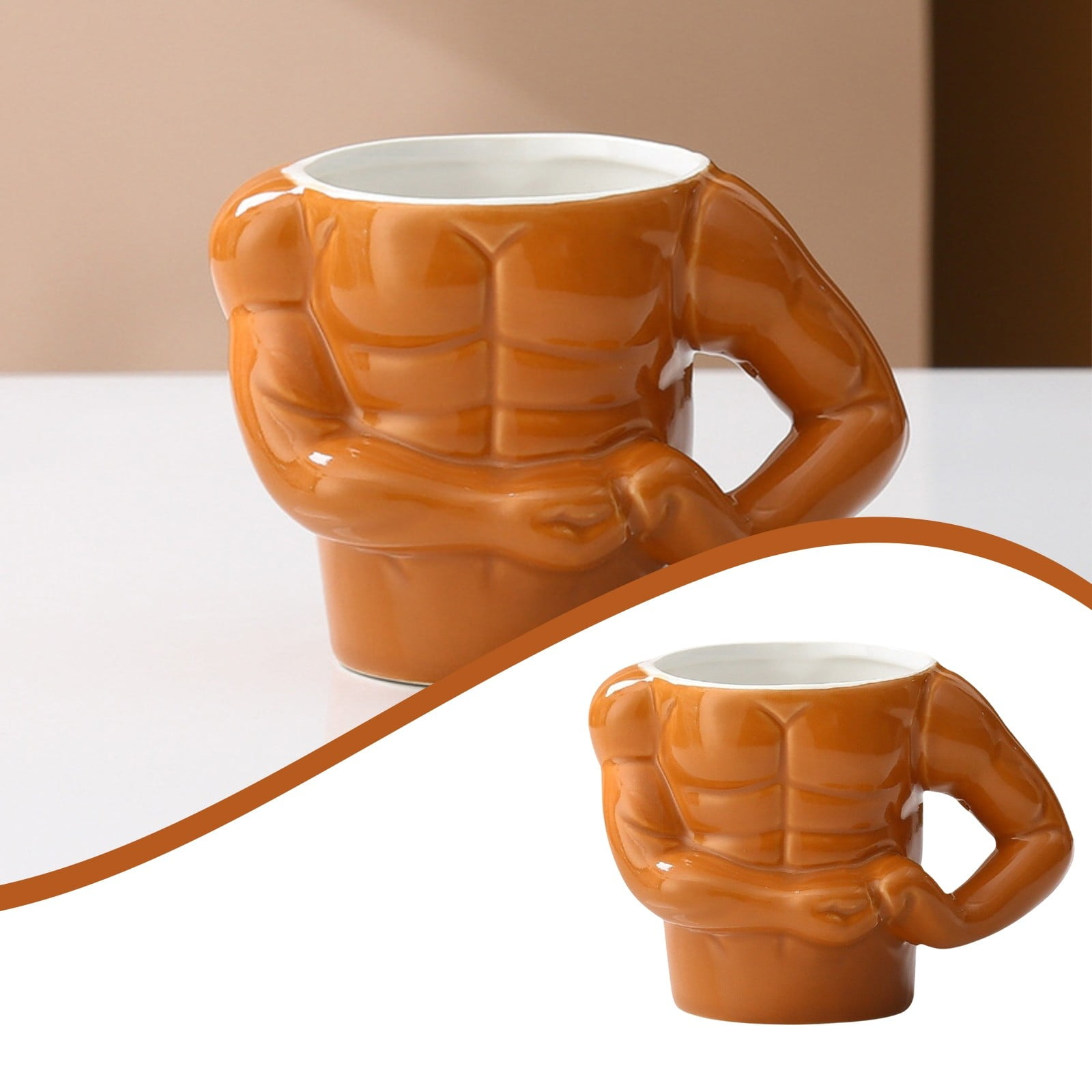 Novelty Muscle Man Coffee Mug, 1 Count, Orange Ceramic, 13 fl oz, Funny — free download