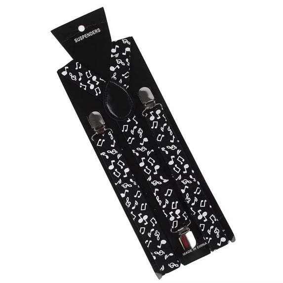 Novelty Musical Notes Design Suspenders Clip-on Braces Elastic Black Music Note Plain Suspender