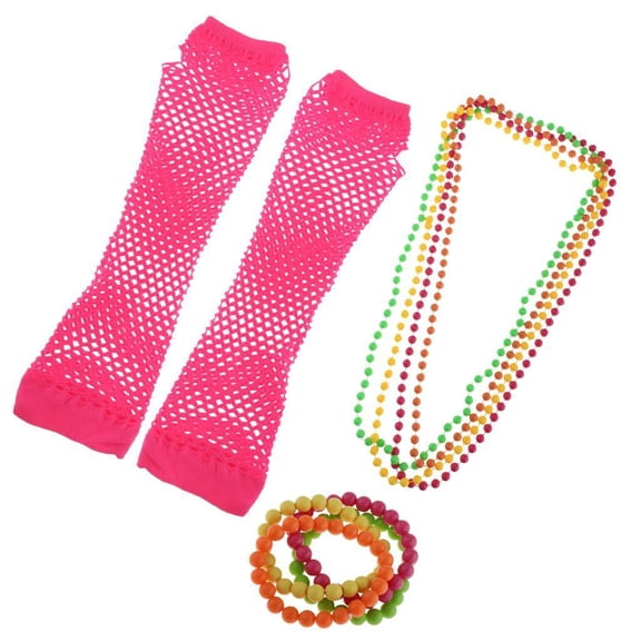 Novelty Neon Beads Neck Bracelet Long Gloves 80s Party