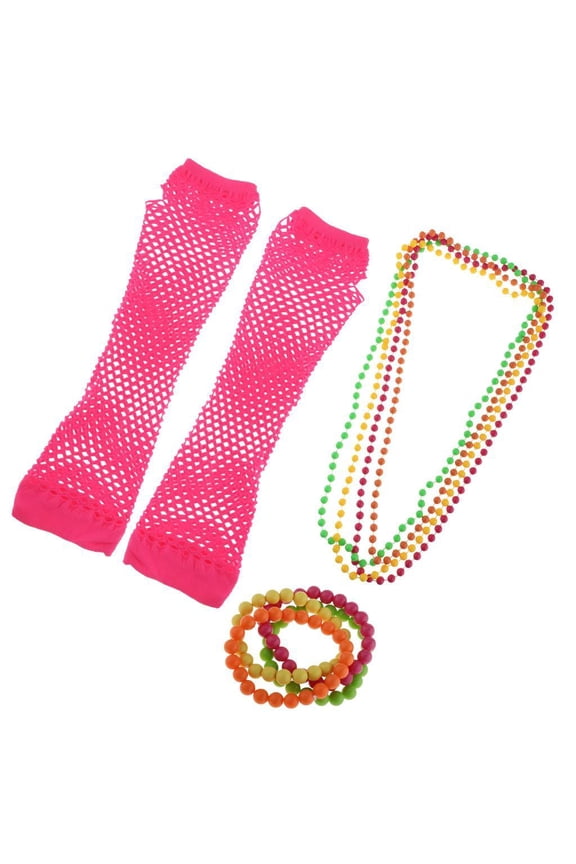 Novelty Neon Beads Neck Bracelet Long Gloves 80s Party