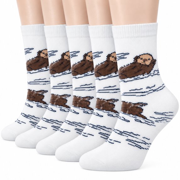 Novelty Otter Socks for Women & Men, 5 Pairs - Cute Crew Socks,Size 9-11