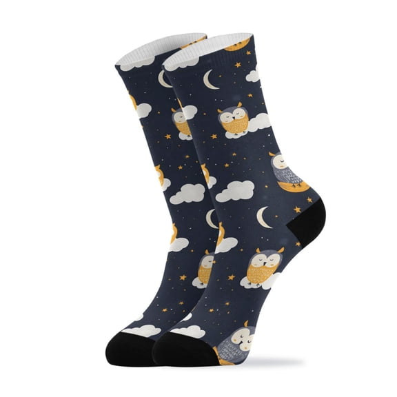 Novelty Owls Clouds Crew Socks for Women Men Soft Stretchy Breathable Unisex Casual Socks One Size Funny Crazy Gift Socks