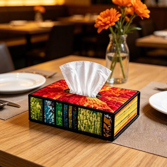 Novelty Patchwork Tissue Box Cover Quilted Colorful Hand Stitch Tissue Holder Book Shape Sewing Tissue Case for Adult Home Table Decor Handmade Gift