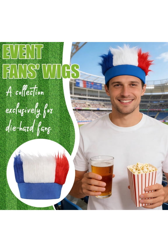 Novelty Patriotic Hairy Headband – Red, White & Blue Troll Wig Hat & Costume Accessory, USA Headdress & Sweatband for 4th of July, Memorial Day, Sports Events, Parties, Cosplay