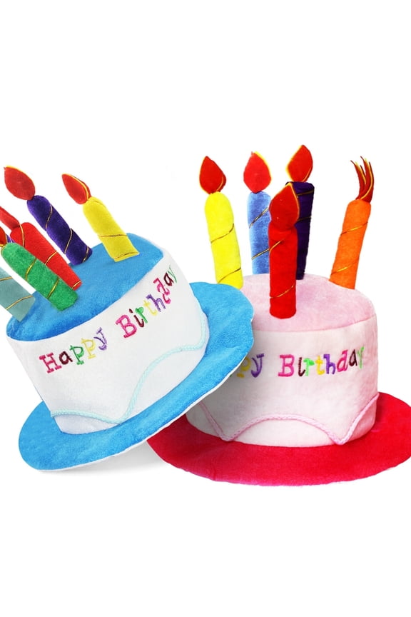 2 Pcs Plush Happy Birthday Cake Hat - Unisex Adult Size Fancy Dress Party Hats