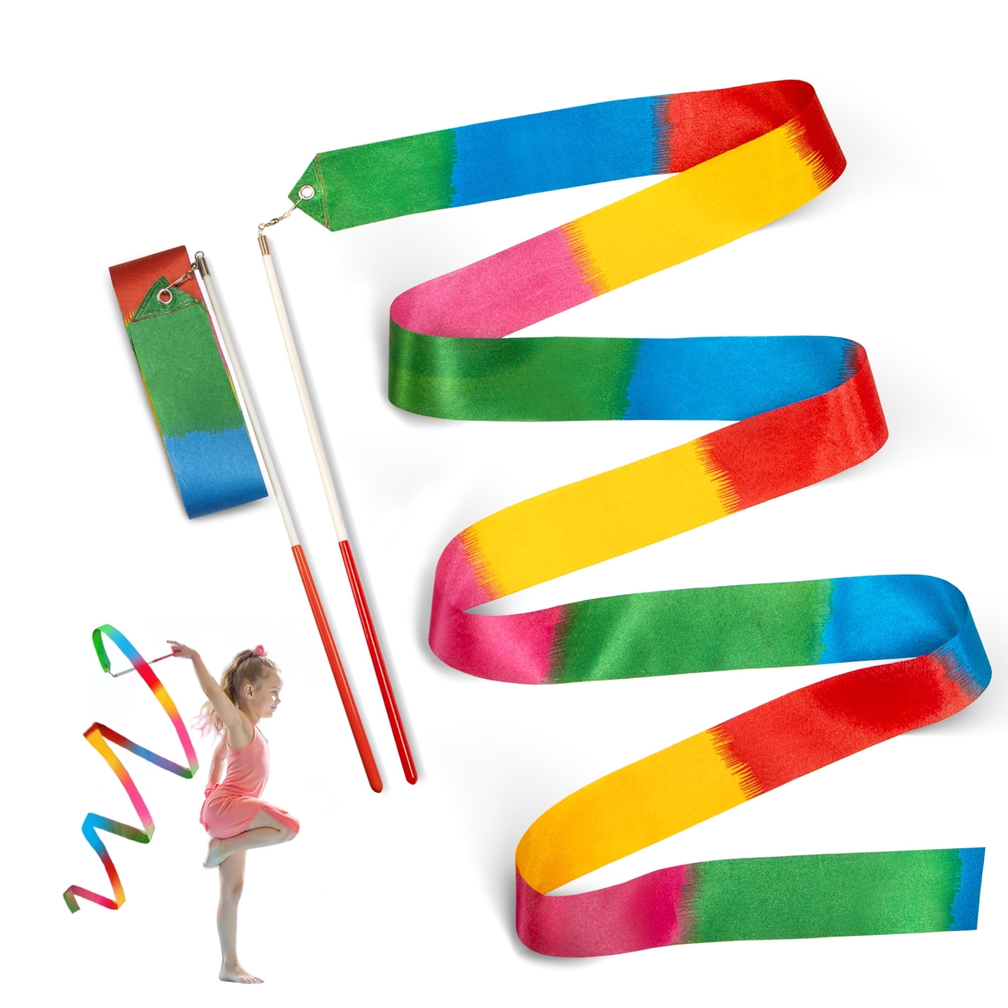 Novelty Place 2 Pcs Rainbow Dance Ribbons Streamers, 6.7Ft Gymnastics ...