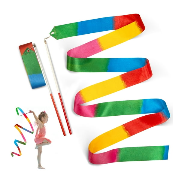 Novelty Place 2 Pcs Rainbow Dance Ribbons Streamers, 6.7Ft Gymnastics Ribbon with Wands - Perfect Rhythm Sticks for Talent Shows, Artistic Dancing, Baton Twirling