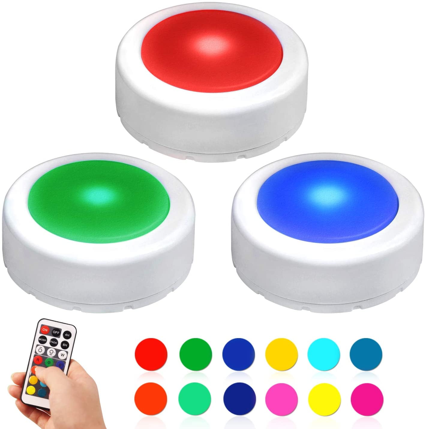 Novelty Place (3 Pack) LED Puck Light with Remote Control - 12 Color ...