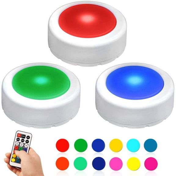 Novelty Place (3 Pack) LED Puck Light with Remote Control - 12 Color Changing Adhesive Sticky Night Light with Timer
