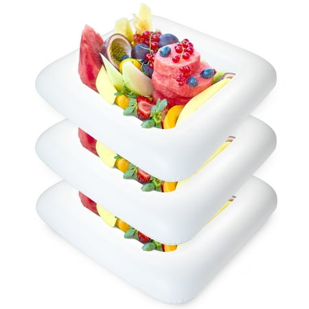 Novelty Place Inflatable Ice Serving Buffet Bar - Salad Food & Drinks Cooler Serving Tray for Summer Party Picnic & Camping (Pack of 3)