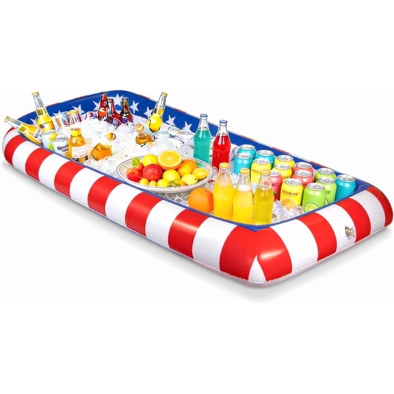 Novelty Place American Flag Inflatable Ice Serving Buffet Bar with Drain Plug - Stars and Stripes Patriotic Cooler Tray, Food & Drink Holder for 4th of July, Memorial Day, Picnic (Pack of 1)