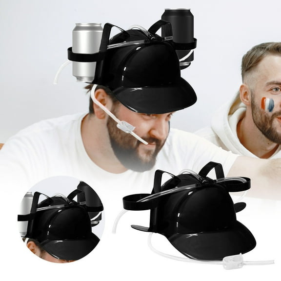 Novelty Place Drinking - Can Holder Drinker Hat Cap with Straw for and Soda - Party Fun - Red/Yellow/Black/Pink /Blue