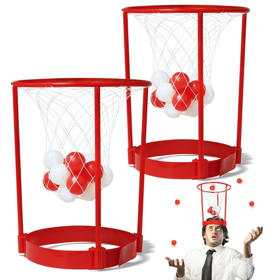 Novelty Place 2  Pack Head Hoop Basketball Party Game Set - Adjustable Basketball Headband with 20 Balls