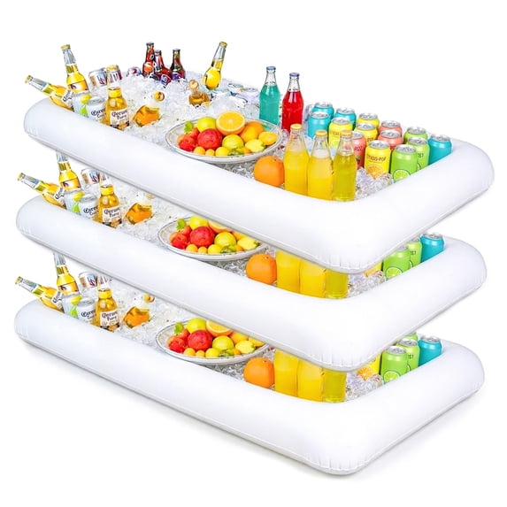 Novelty Place Inflatable Ice Serving Buffet Bar with Drain Plug - Salad Food Drinks Tray for Party Picnic Camping (Pack of 3)