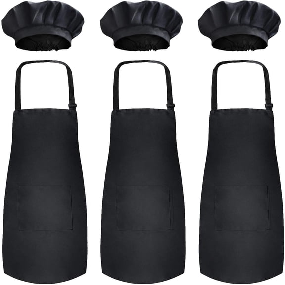 Novelty Place Kid's Apron with Chef Hat Set (3 Set) - Kid's Size Polyester (6-12 Year, Black)