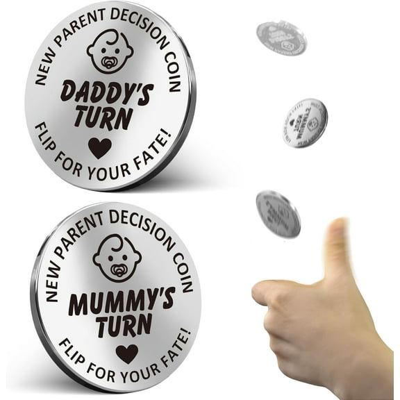 Novelty Place New Parent Decision Coin Toys – Funny Pregnancy Gifts for New Mom and Dad, Double-Sided Novelty Toys for First-Time Parents Couples