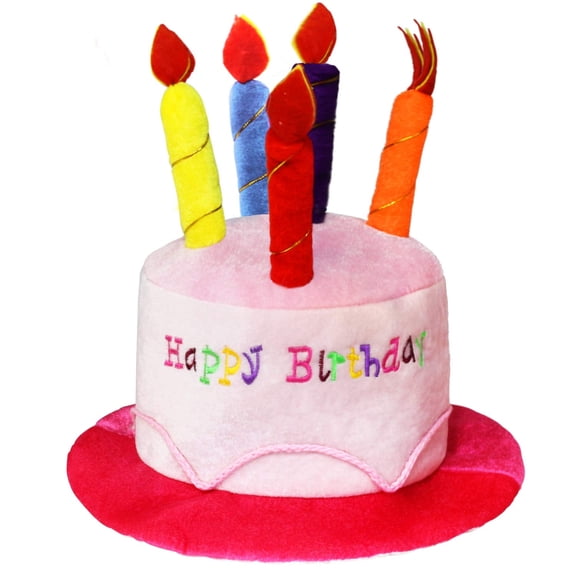 Novelty Place Pink Plush Happy Birthday Cake Hat - Adult Size Fancy Dress Party Hats Party Favors Costume Accessories