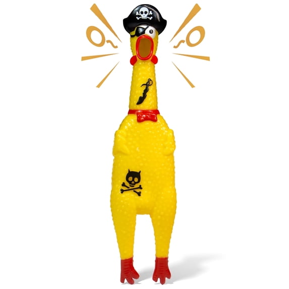 Novelty Place Pirate Style Squawking Chicken Dog Toys - 12 Inches Yellow Squeeze Squeaky and Screaming Chicken for Pets or Kids