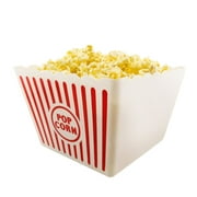 Novelty Place Plastic Red & White Striped Classic Popcorn Containers for Movie Night - 8" Square x 7" Deep (1 Pack)