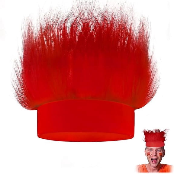 Novelty Place Red Hairy Costume Headband - Fun and Fuzzy Crazy Hair Wig Troll Hair Costume Accessories - Perfect for Sports Parties, Costume, Cosplay, and Halloween