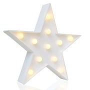 Novelty Place Star Marquee Sign Light Night Lights - Warm White LED Lamp Battery Powered