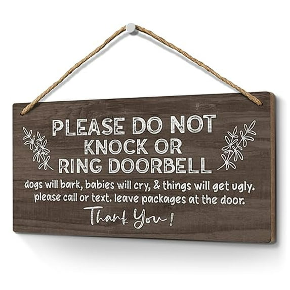 Novelty Please Do Not Knock or Ring Doorbell Sign Funny Baby Sleeping Sign,No Soliciting Sign for House,Do Not Disturb Door-Must Have Home Door Sign-Brown 8x12 Inch