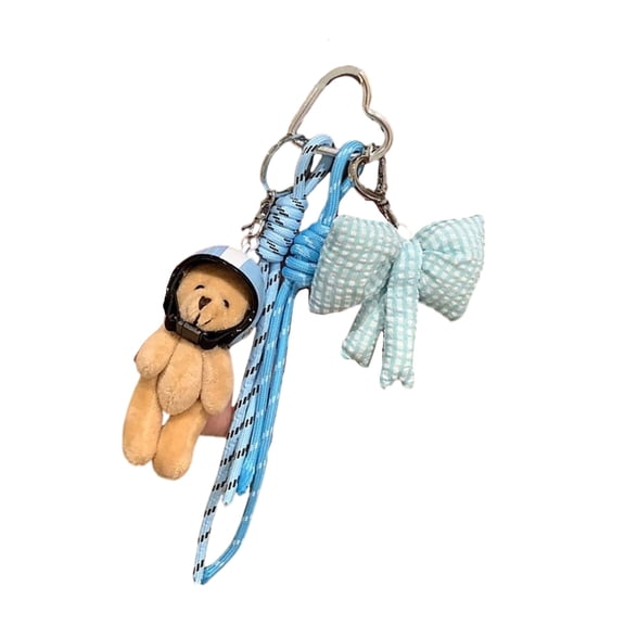 Novelty Plush Bear Clip Keychain With Climbing Gear Design Trendy Bowknot Decorated Backpack Charm For Teens Adults
