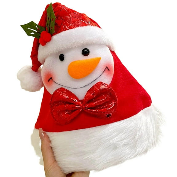 Novelty Plush Santa Face Christmas Hat 3D Santa Caps Festival Family Gathering Party Elk/Snowman Santa Hat Holiday Props Headwear Christmas Hats