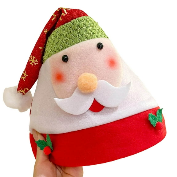 Novelty Plush Santa Face Christmas Hat 3D Santa Caps Festival Family Gathering Party Elk/Snowman Santa Hat Holiday Props Headwear Christmas Hats